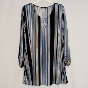 VERA ROSE Woman, Blue/Black Striped 3/4 Sleeve Jersey Knit Top; Size 3X